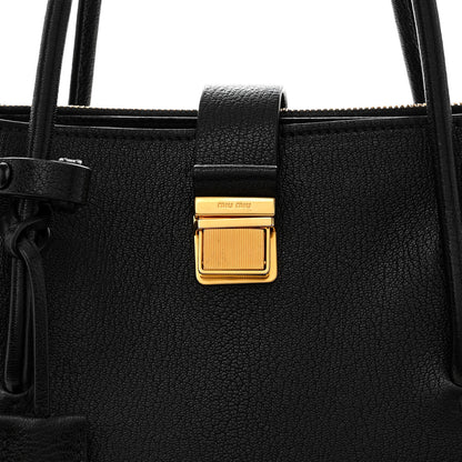 Miu Miu Goatskin Madras Tote Black 9 of 18