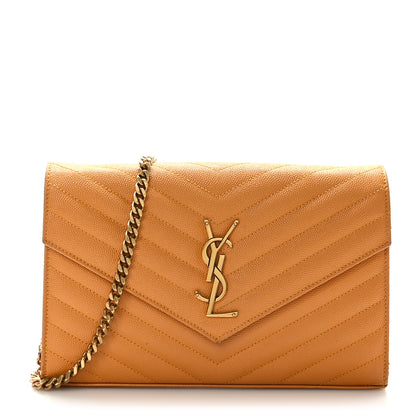 Saint Laurent Grain De Poudre Matelasse Chevron Monogram Chain Wallet Mustard 1 of 9