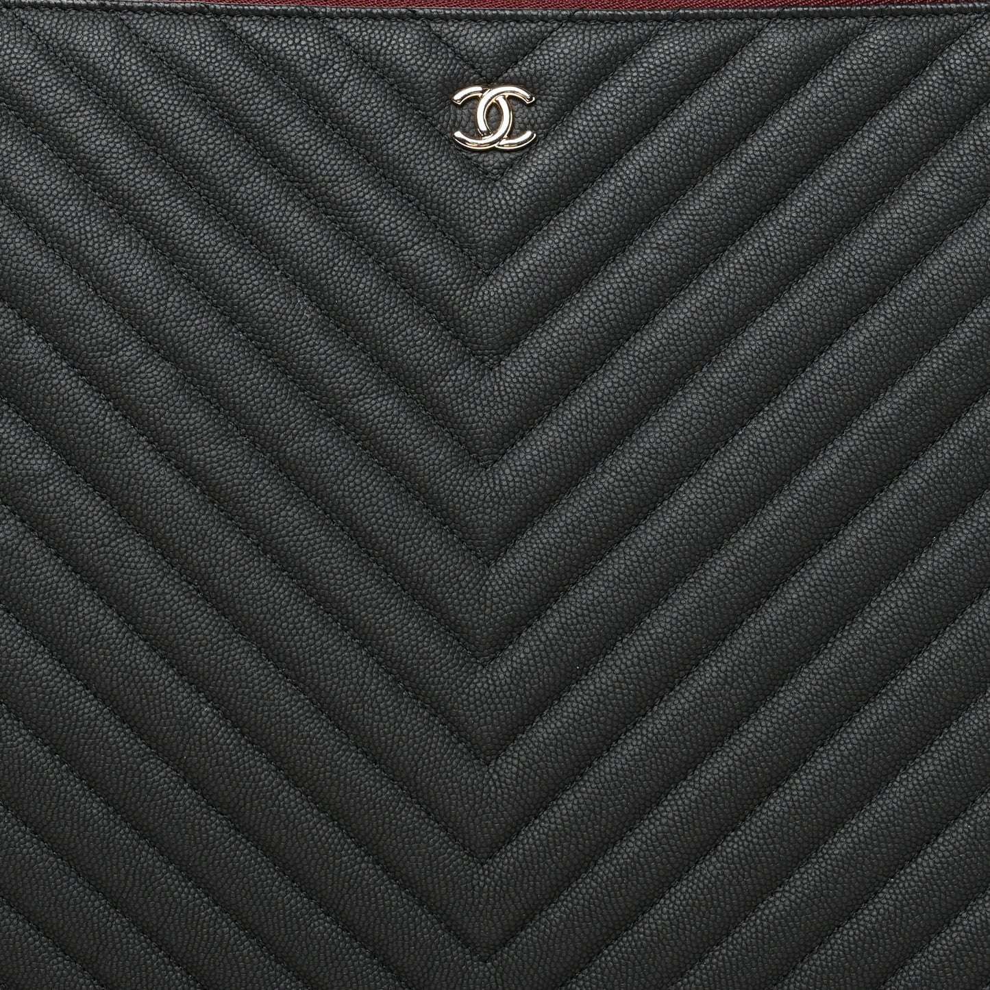 Caviar Chevron Quilted Large Cosmetic Case Black