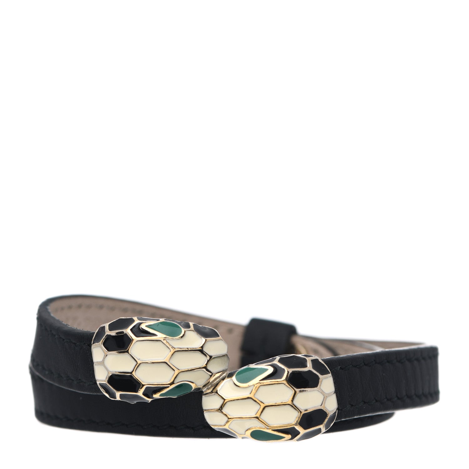 Bulgari Calfskin Serpenti Forever Double Coil Bracelet S Black 1 of 4