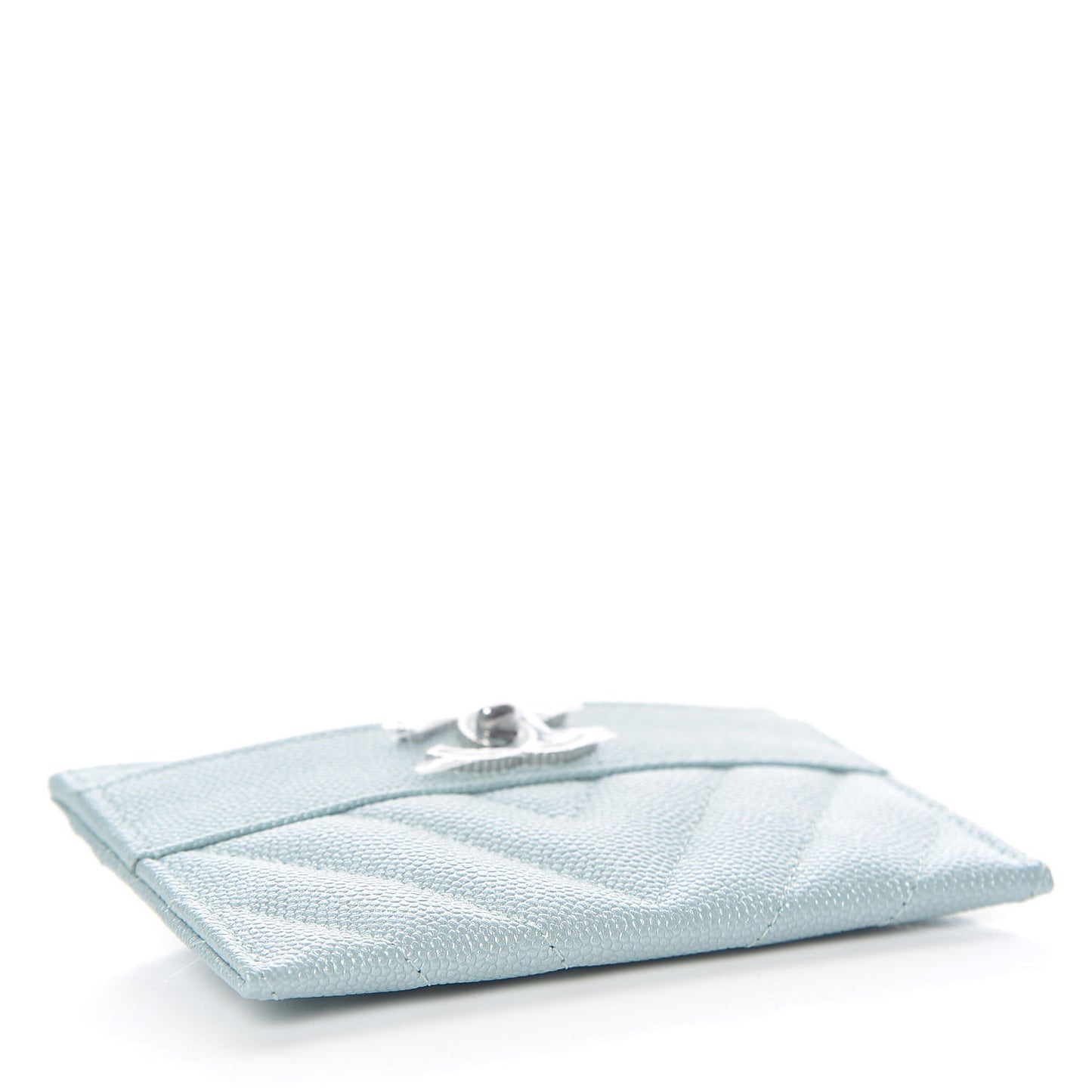 Metallic Caviar Chevron Quilted Vintage Mademoiselle Card Holder Light Blue