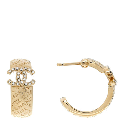Chanel Metal Crystal CC Logo Hoop Earrings Gold 1 of 5