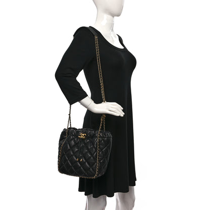 Chanel Caviar Quilted Chain Around Multi Chain Bucket Drawstring Bag Black 2 of 9