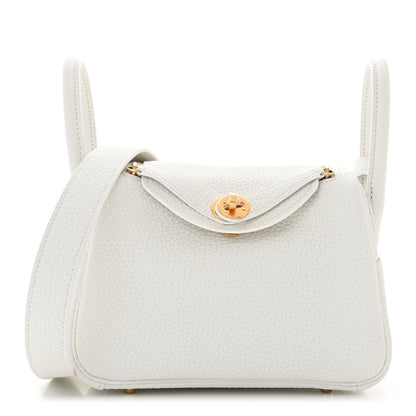 Hermes Taurillon Clemence Mini Lindy 20 New White 1 of 11