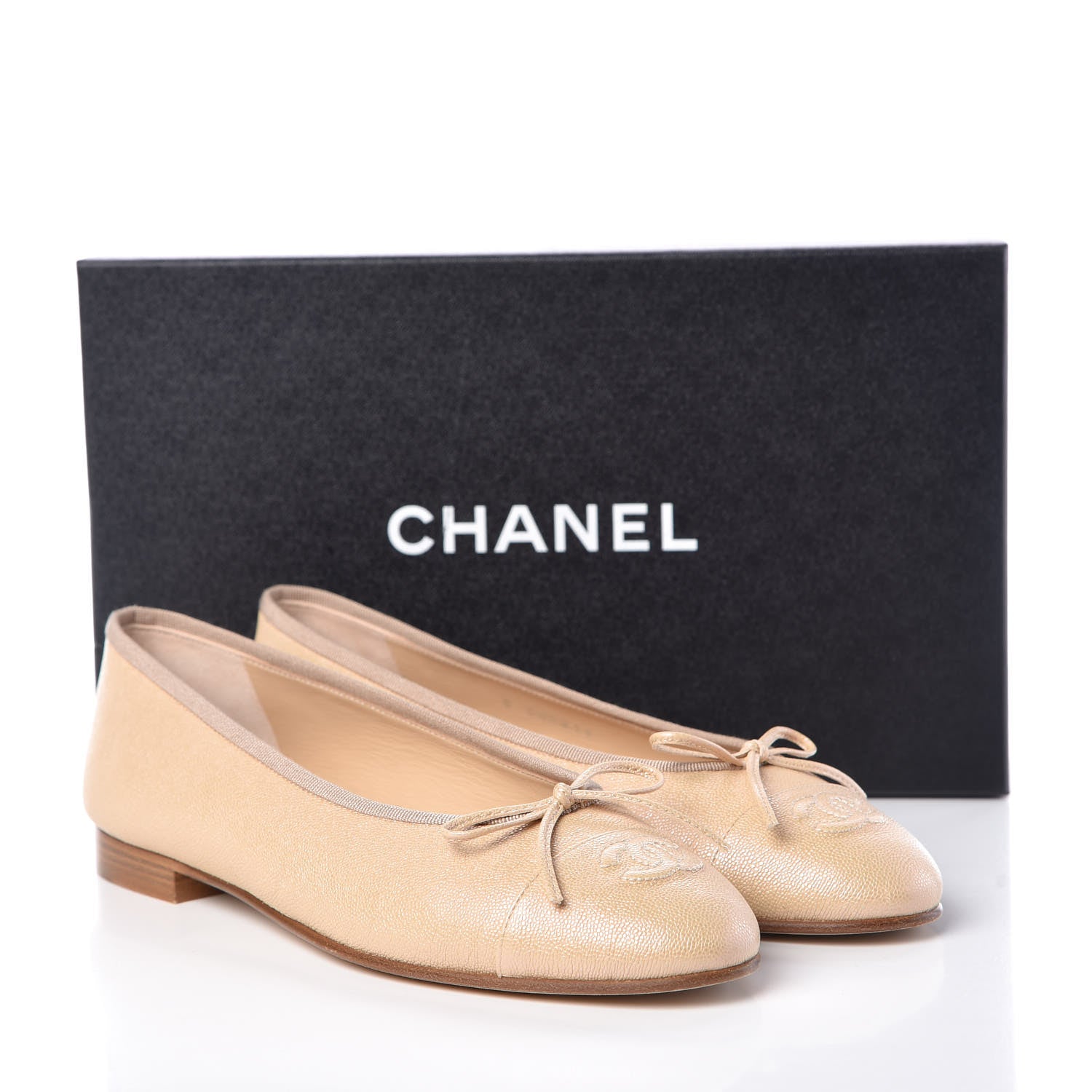 Chanel Grained Calfskin Cap Toe Ballerina Flats 38.5 Beige 9 of 9