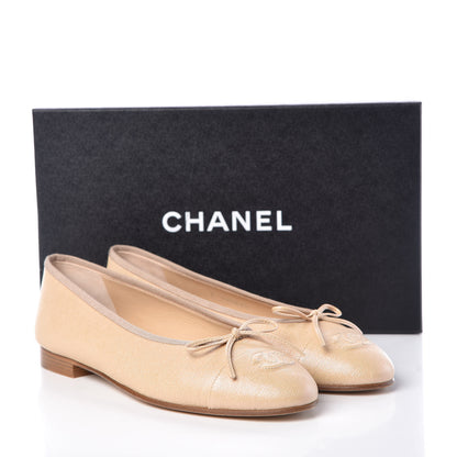 Chanel Grained Calfskin Cap Toe Ballerina Flats 38.5 Beige 9 of 9