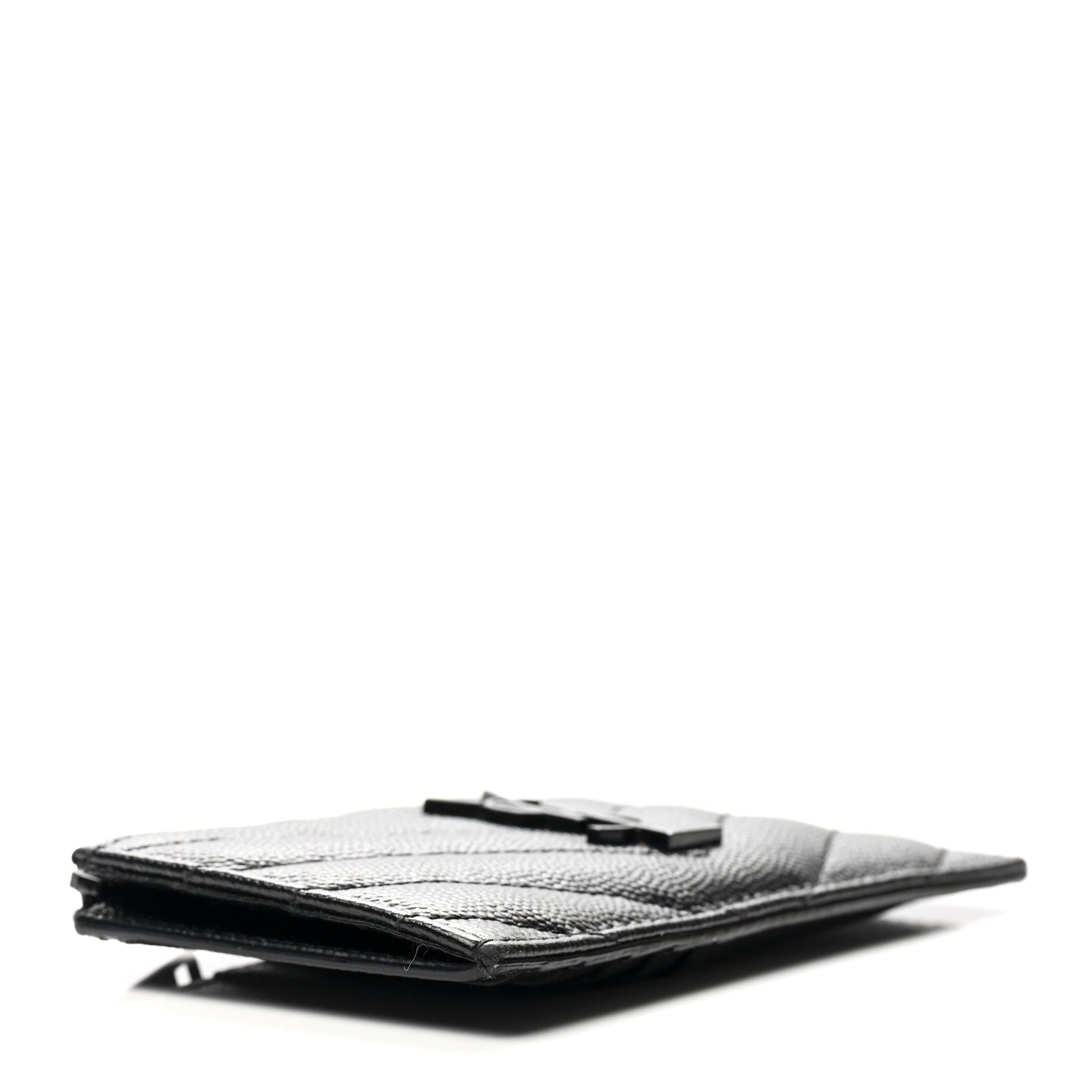 Saint Laurent Grain De Poudre Matelasse Chevron Monogram Fragments Zippered Card Case Black 3 of 7