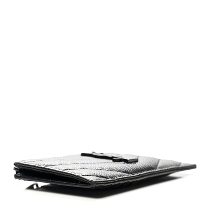 Saint Laurent Grain De Poudre Matelasse Chevron Monogram Fragments Zippered Card Case Black 3 of 7