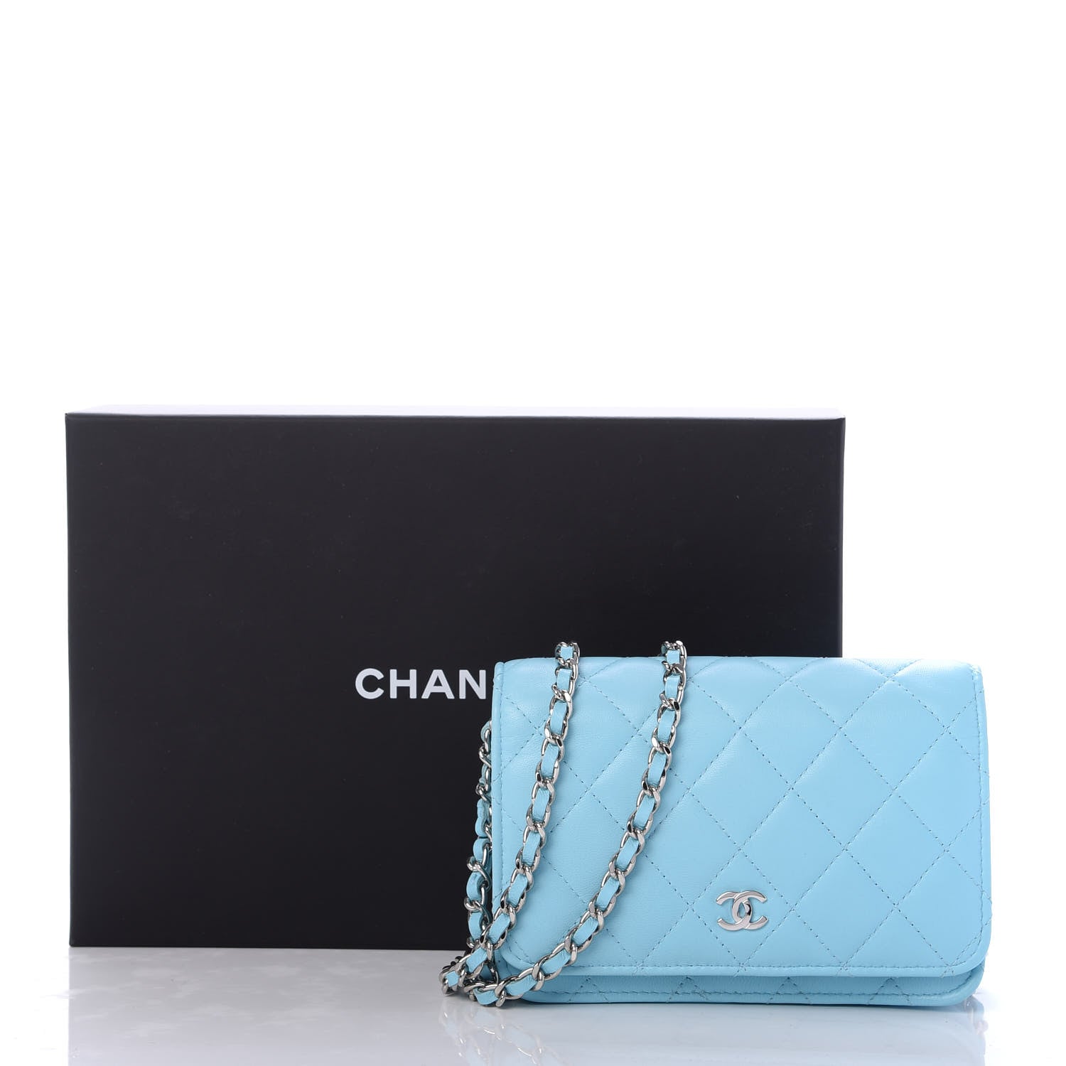 Chanel Lambskin Quilted Mini Wallet On Chain WOC Neon Blue 10 of 10