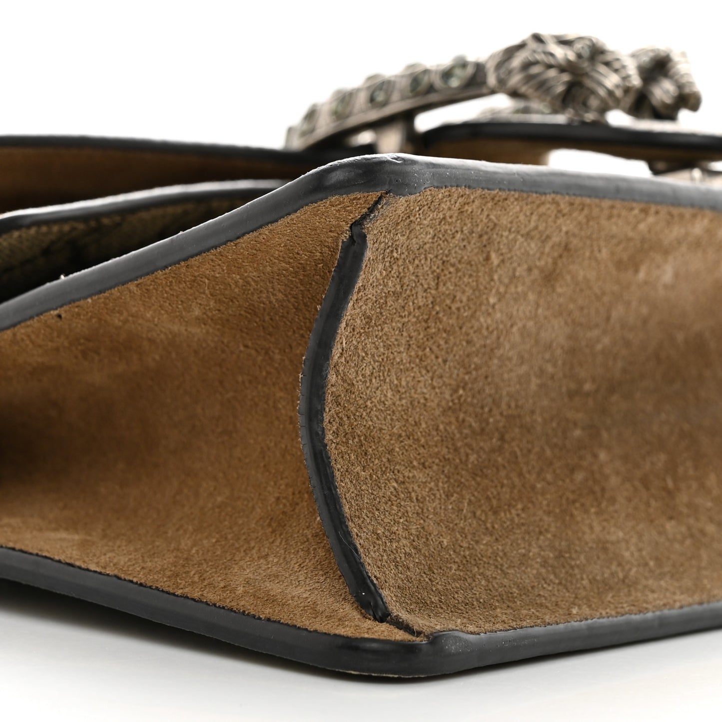 GG Supreme Monogram Suede Crystal Small Dionysus Shoulder Bag Beige Ebony Taupe