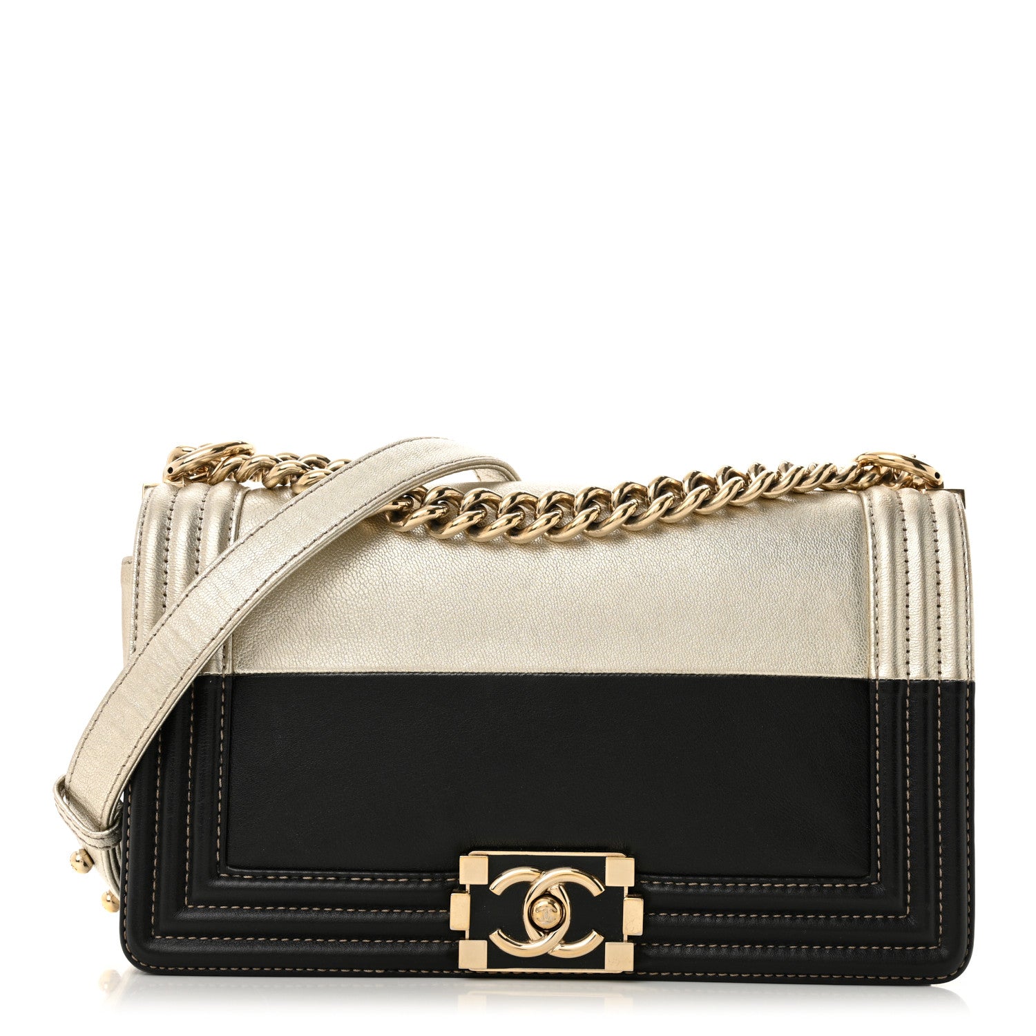 Chanel Metallic Goatskin Calfskin Medium Boy Flap Gold Black 1 of 15