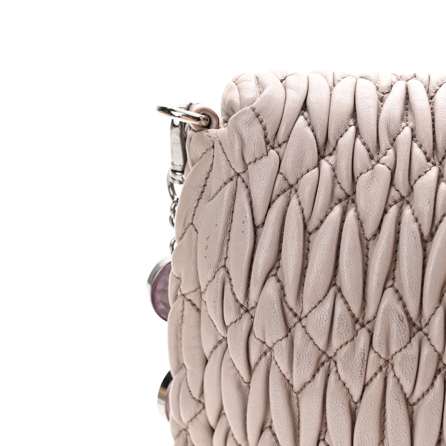 Miu Miu Nappa Matelasse Crystal Flap Clutch Pomice 15 of 17