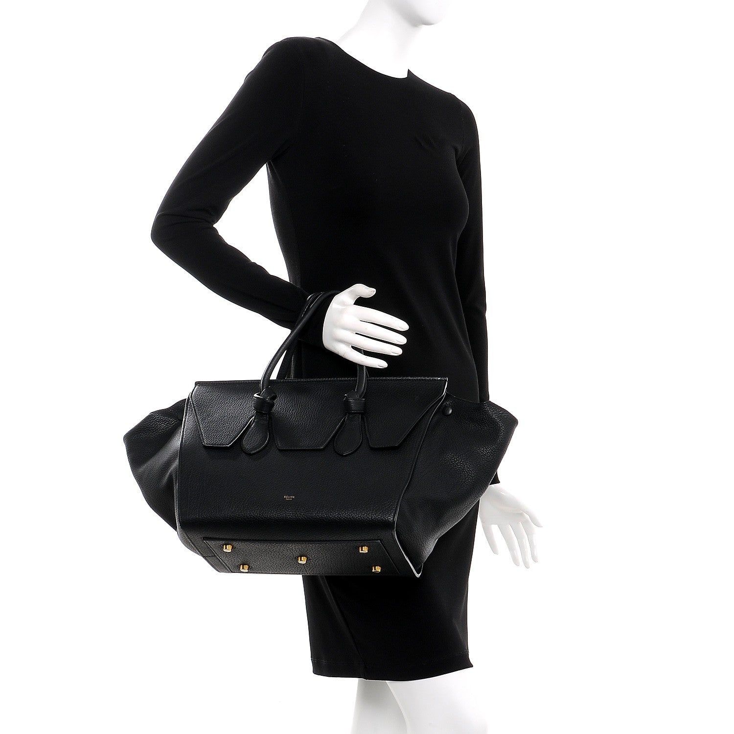 Celine Crisped Calfskin Small Tie Knot Tote Black 2 of 12