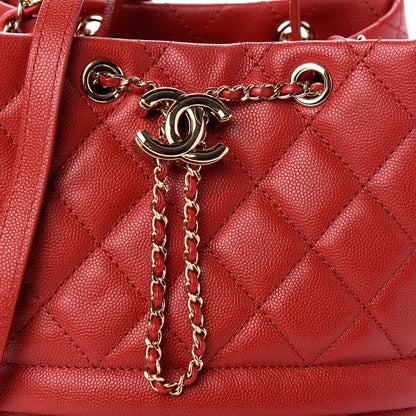 Chanel Caviar Quilted Rolled Up Bucket Drawstring Bag Red 8 of 10
