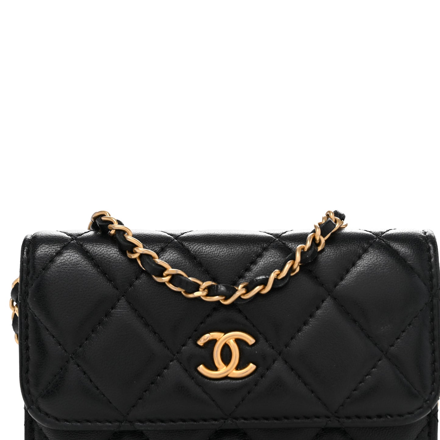 Lambskin Quilted Pearl Crush Clutch With Chain Black