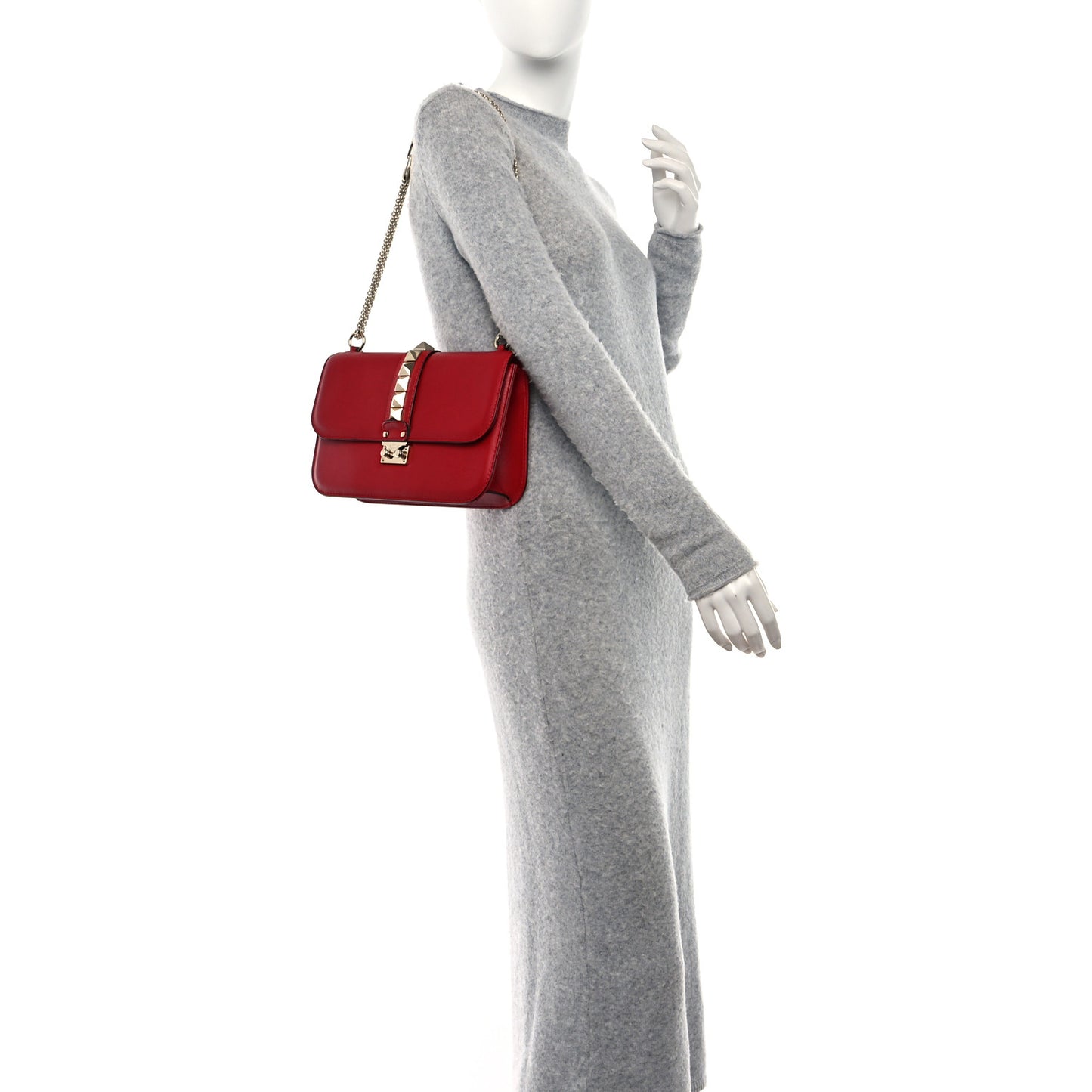 Vitello Medium Glam Lock Rockstud Flap Red