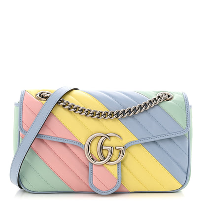 Gucci Calfskin Matelasse Diagonal Small GG Marmont Shoulder Bag Multicolor Pastel 1 of 11