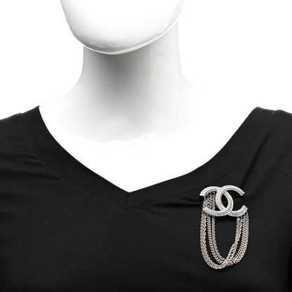 Chanel Crystal Multi Strand Chain CC Brooch Silver Gold 2 of 4