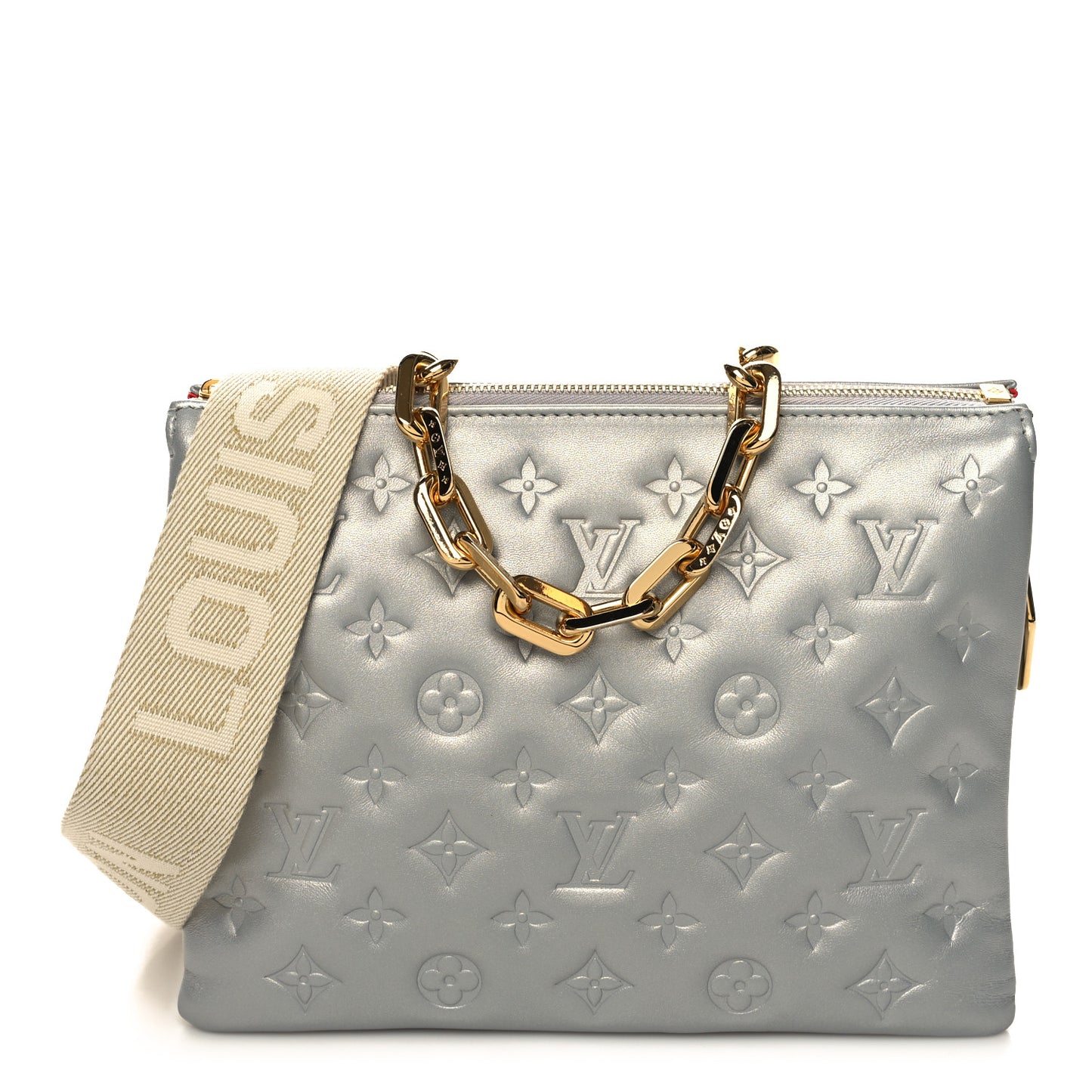 Lambskin Embossed Monogram Coussin PM Silver