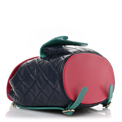 Chanel Goatskin Quilted Duma Drawstring Backpack Navy Turquoise Pink 4 of 10