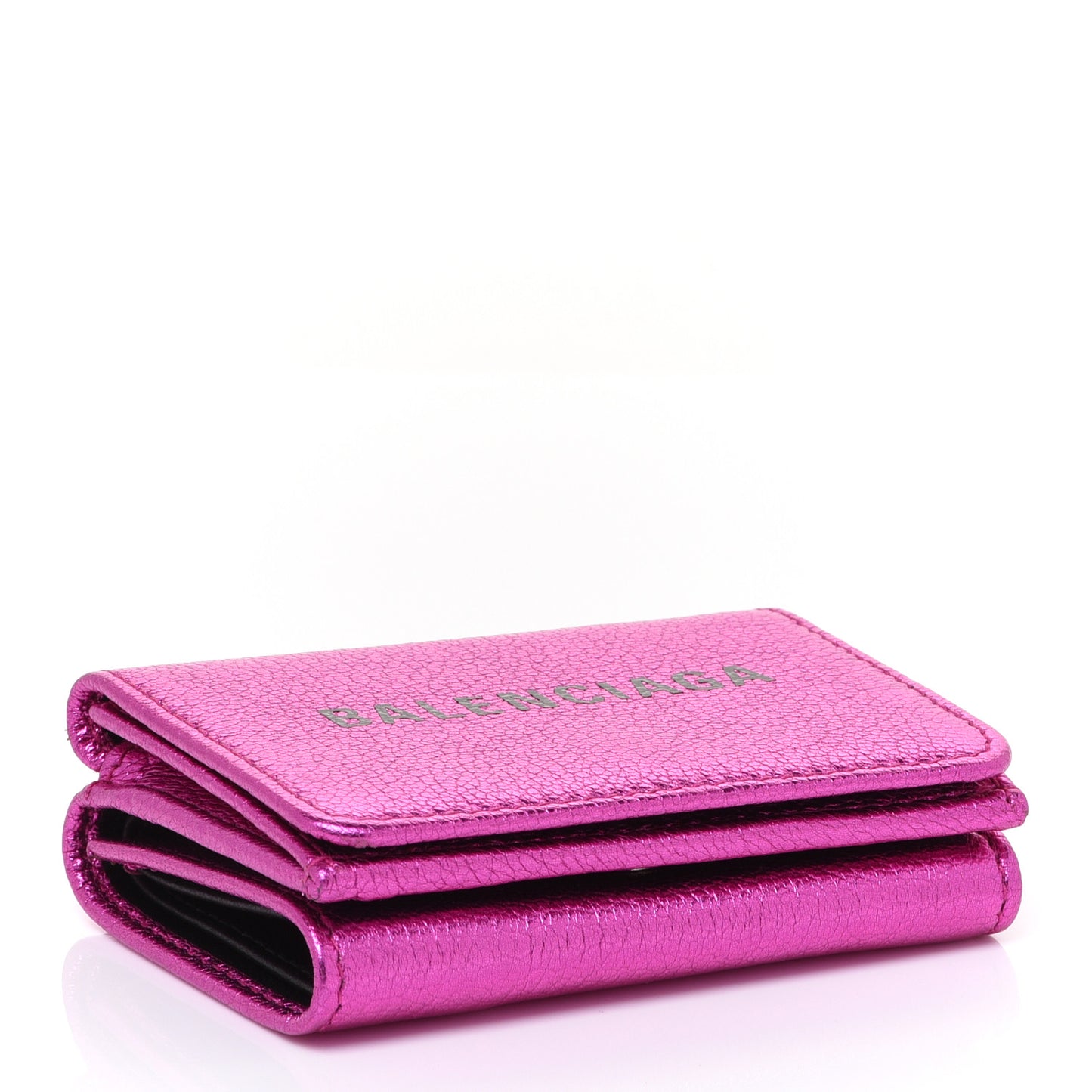 Metallic Goatskin Logo Mini Everyday Wallet Rose Fuchsia Black