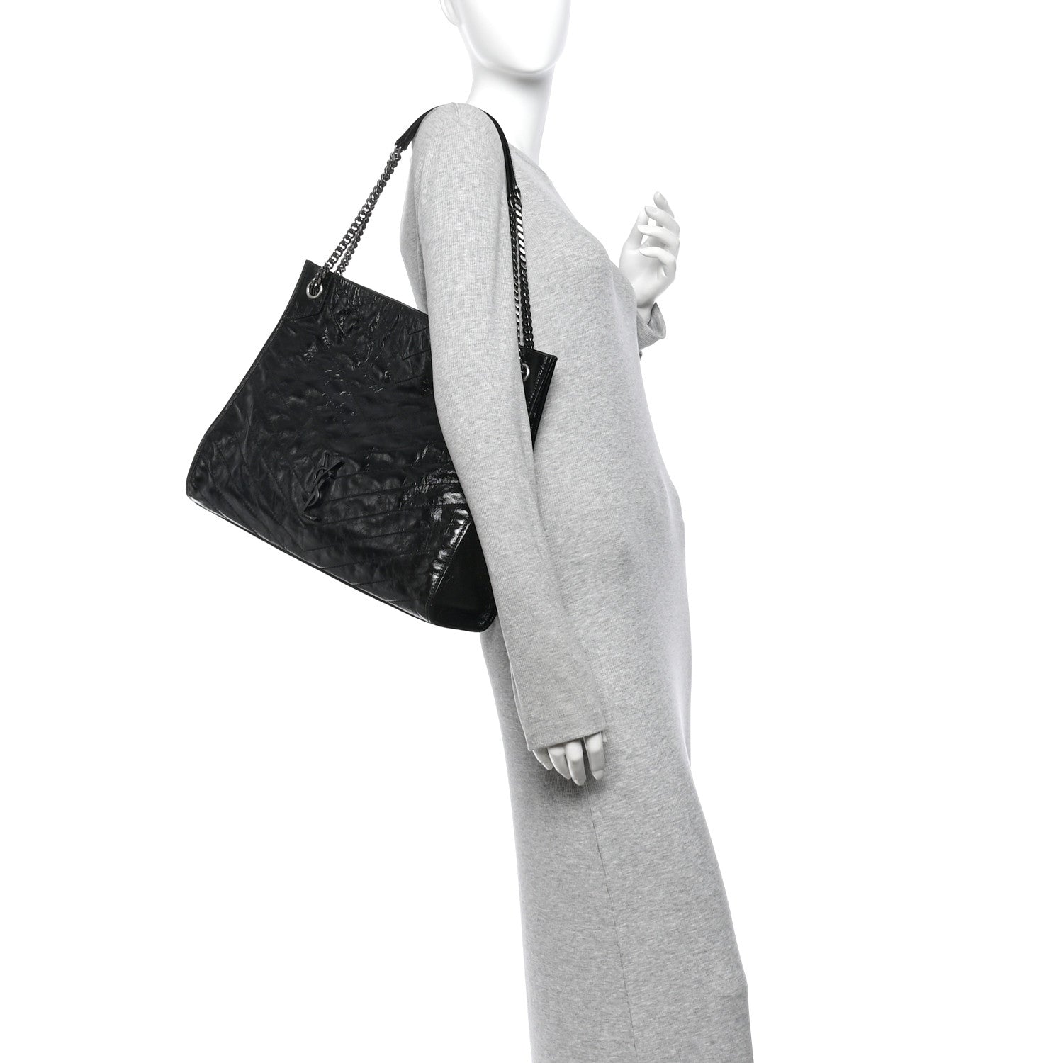 Saint Laurent Crinkled Calfskin Matelasse Monogram Large Niki Shopper Tote Black 2 of 11