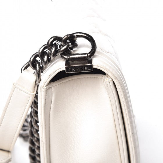 Calfskin Double Stitch Medium Boy Flap White