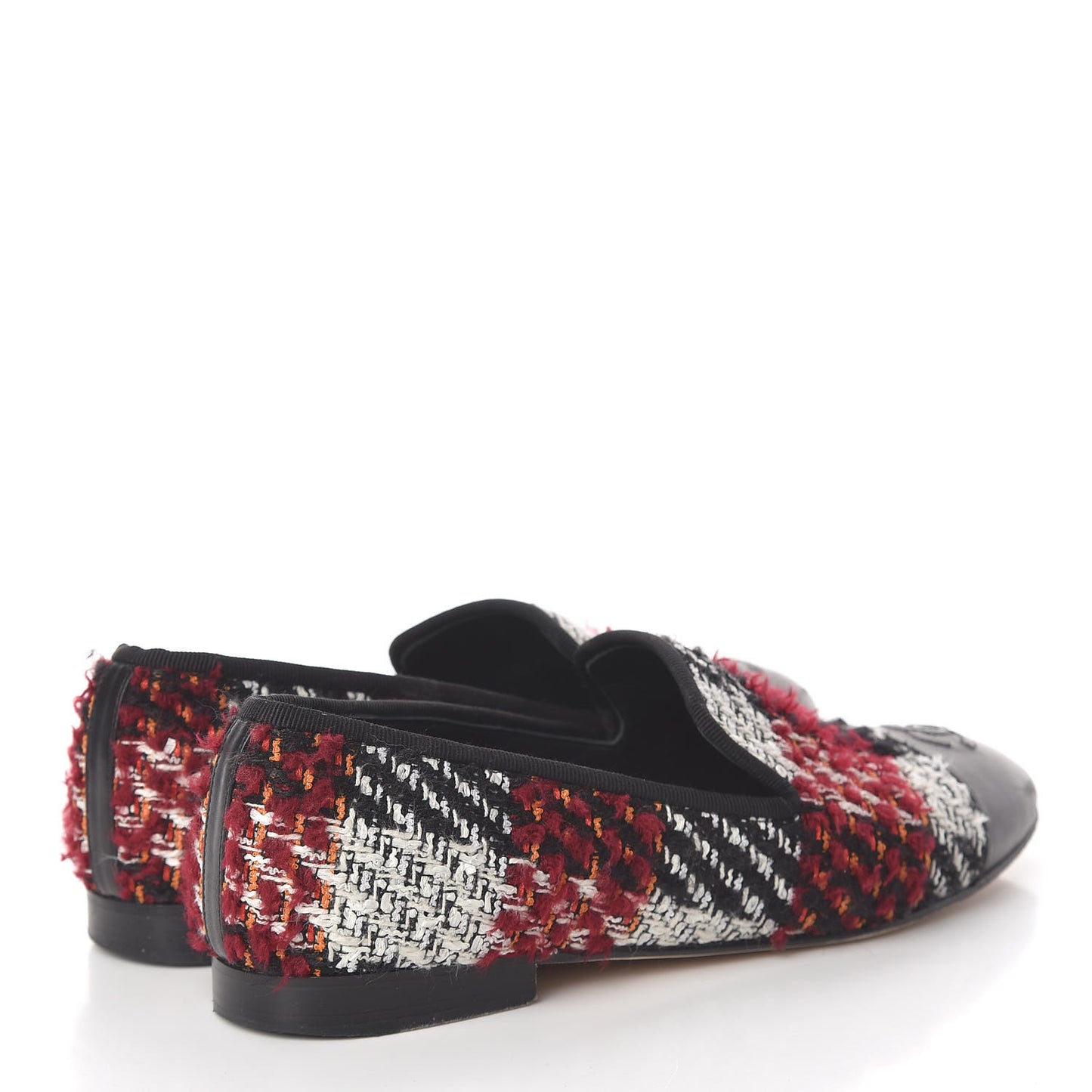 Tweed Cap Toe Loafers 38 Red Black