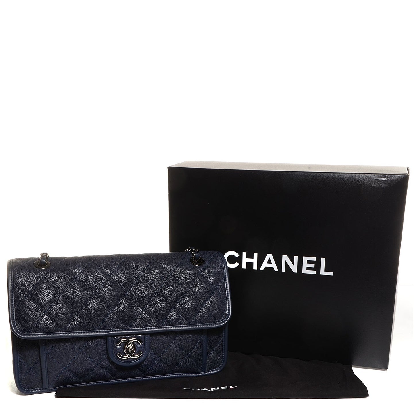 Caviar Quilted French Riviera Large Flap Navy Blue