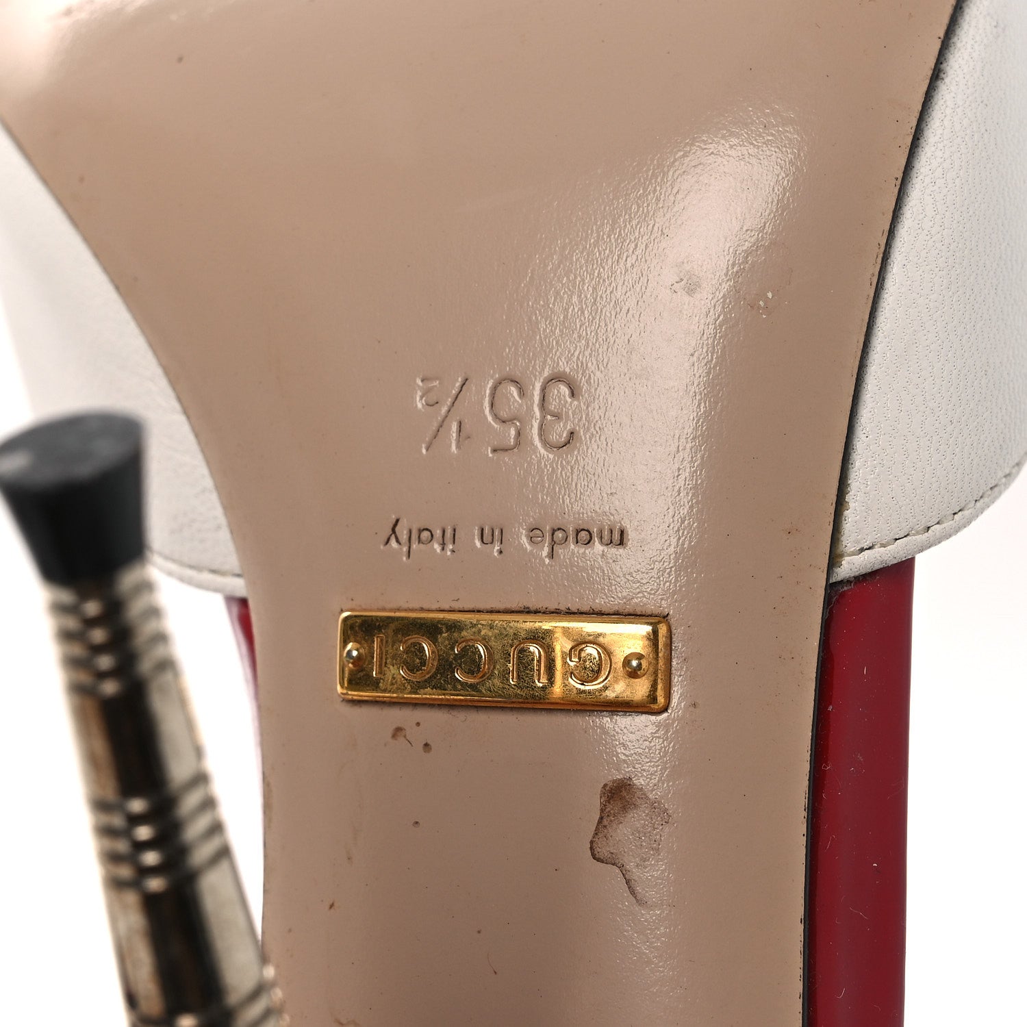 Gucci Calfskin Crystal GG Bow Sadie Spike Ankle Strap d'Orsay High Heel Pumps 35.5 White 8 of 14