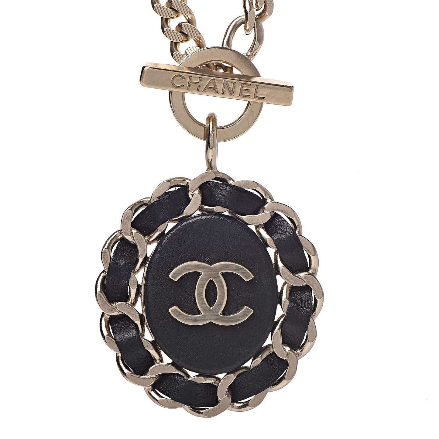 Lambskin CC Chain Pendant Necklace Gold Black