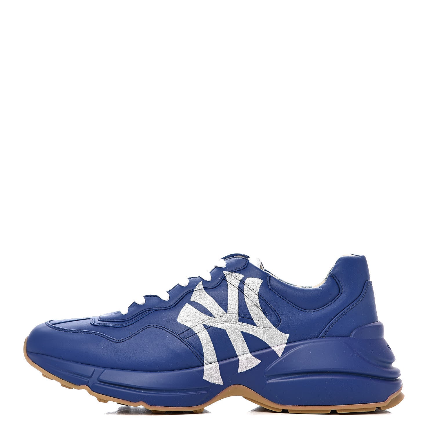 Gucci X MLB Calfskin NY Yankees Mens Rhyton Sneakers 9 Electric Blue 1 of 13