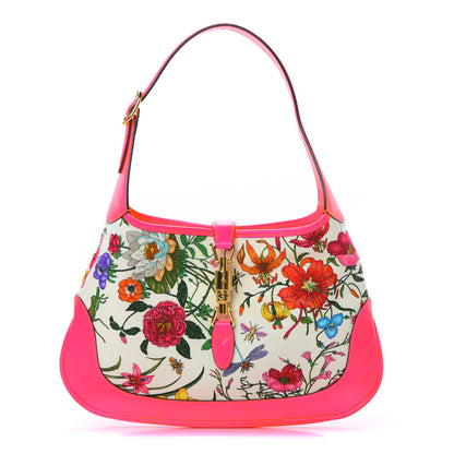 Gucci Canvas Flora Medium Jackie Hobo Fuchsia 1 of 12