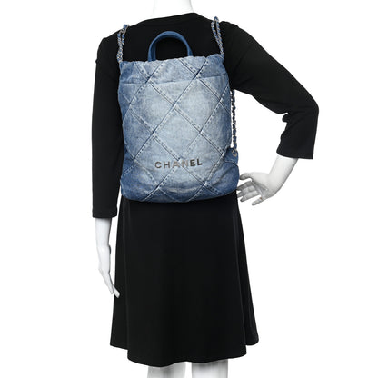 Chanel Denim Quilted Chanel 22 Backpack Blue 2 of 10