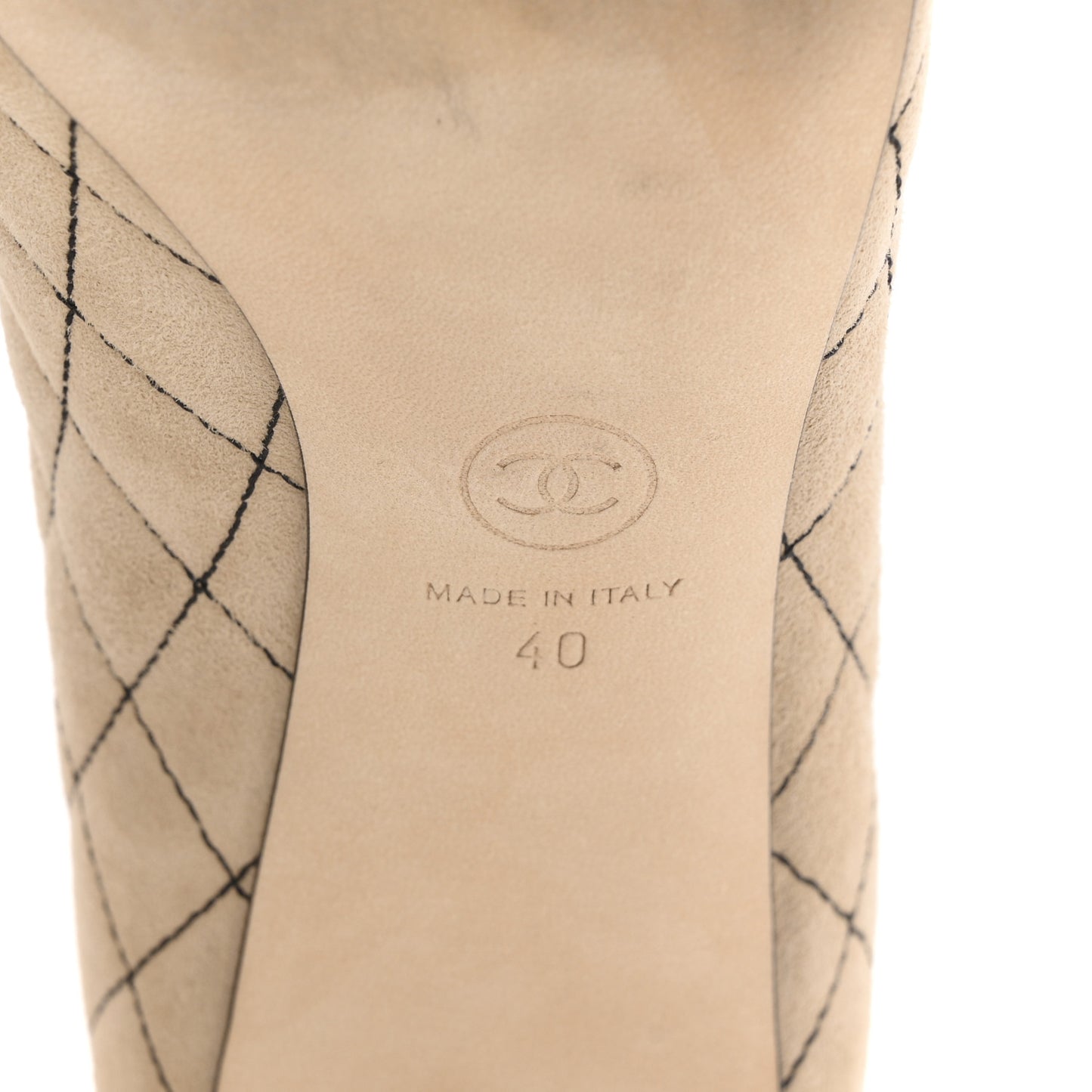 Suede Quilted Cap Toe Pumps 40 Beige Black