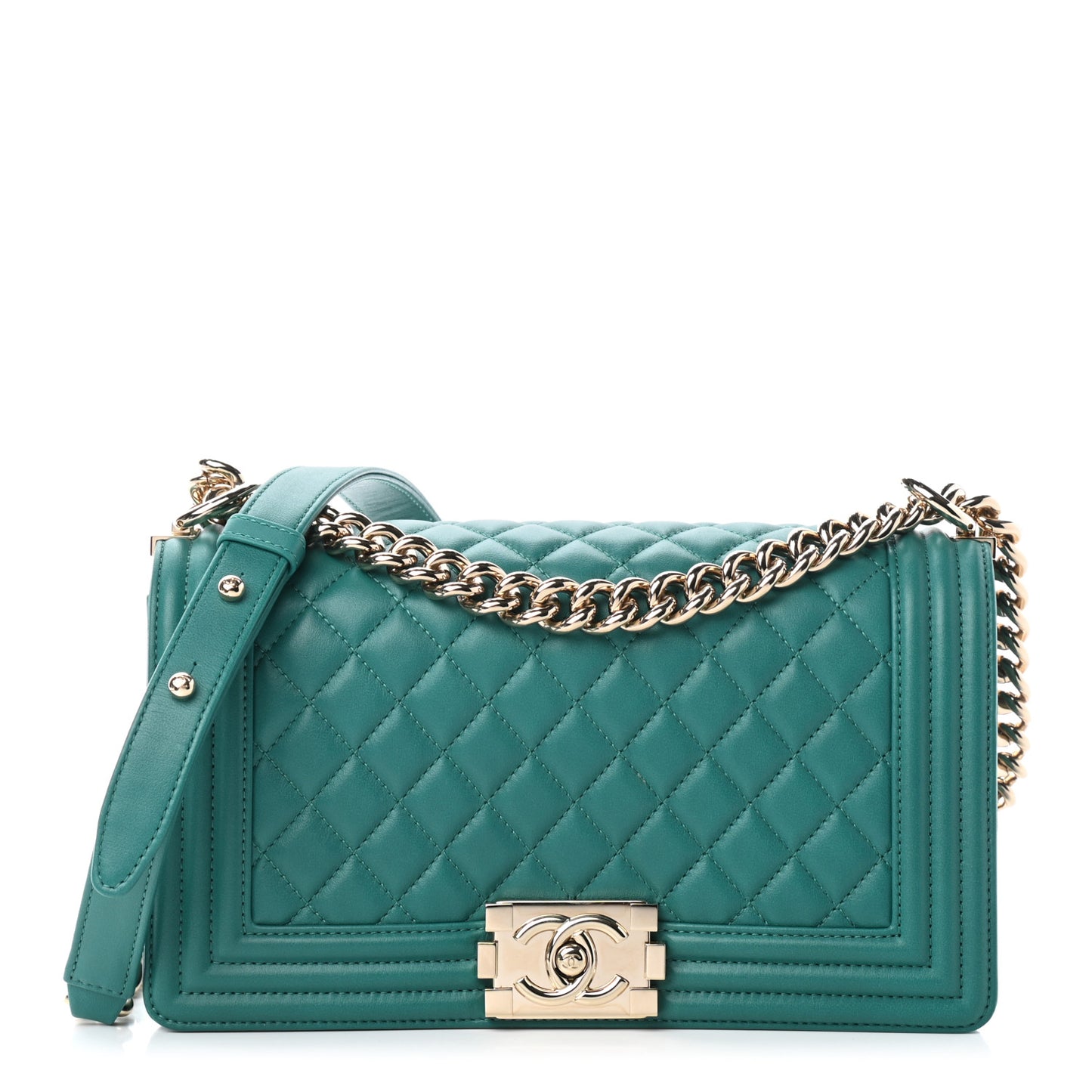 Calfskin Quilted Medium Boy Flap Green