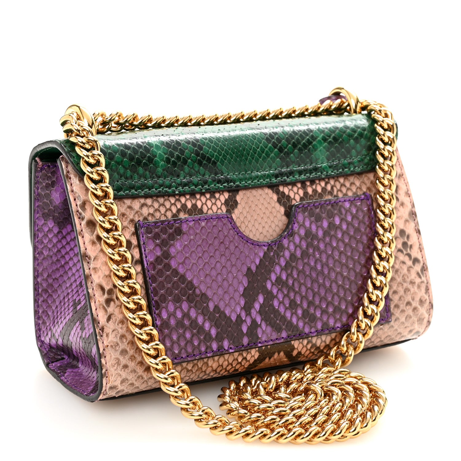 Gucci Snakeskin Small Padlock Shoulder Bag Green Pink Purple 3 of 11