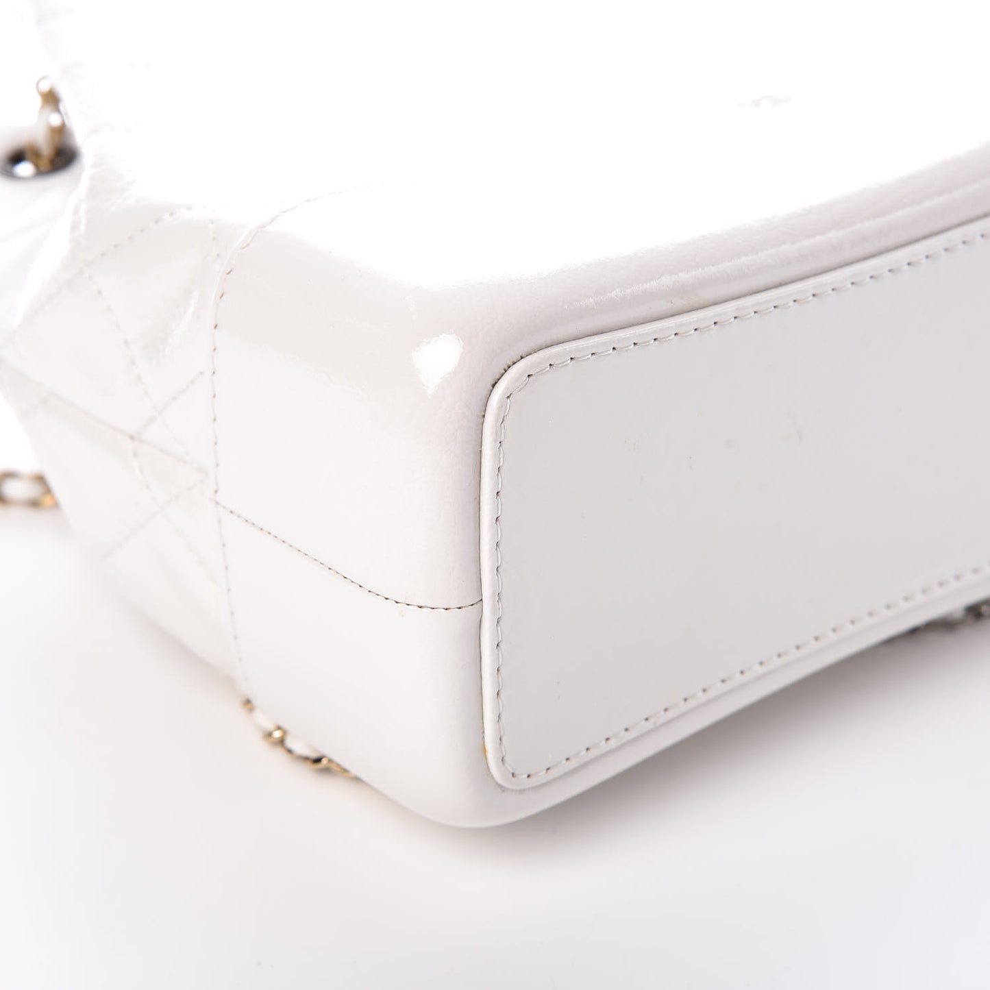Patent Goatskin Quilted Small Gabrielle Backpack White