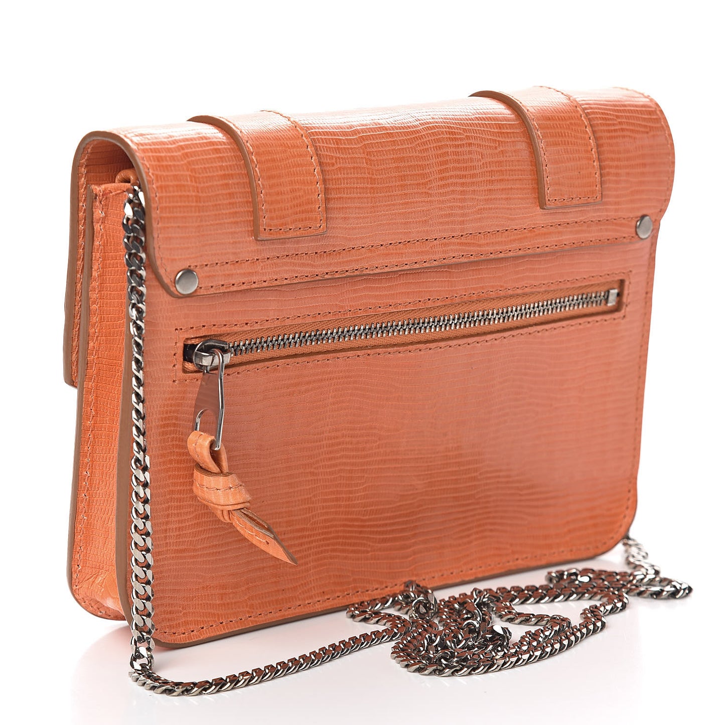 Calfskin Lizard Embosed Lizard PS1 Large Chain Wallet Grapefruit