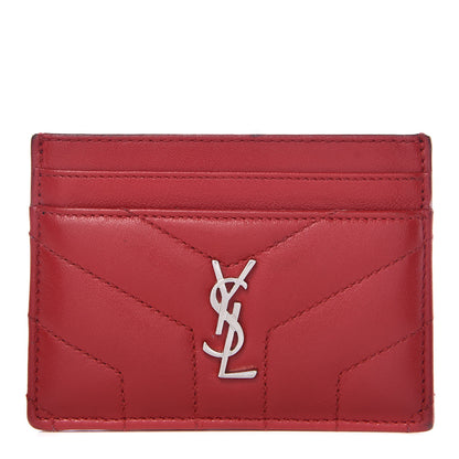 Saint Laurent Calfskin Y Quilted Monogram LouLou Credit Card Case Red 1 of 10