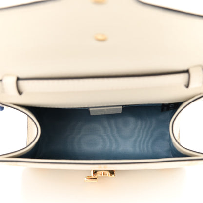 Gucci Textured Calfskin Bee Star Print Mini Sylvie Top Handle Bag Mystic White 5 of 9