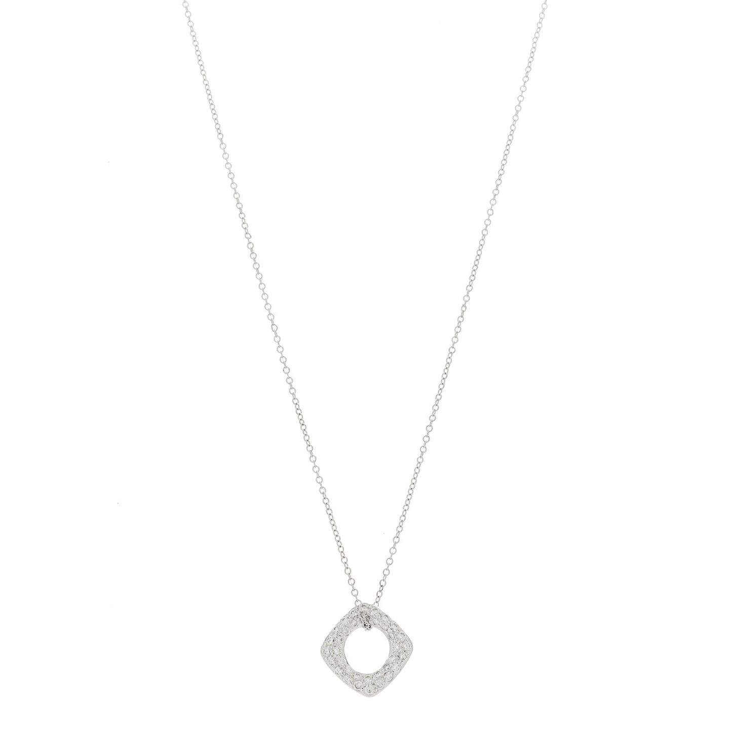 18K White Gold Diamond Cushion Pendant Necklace
