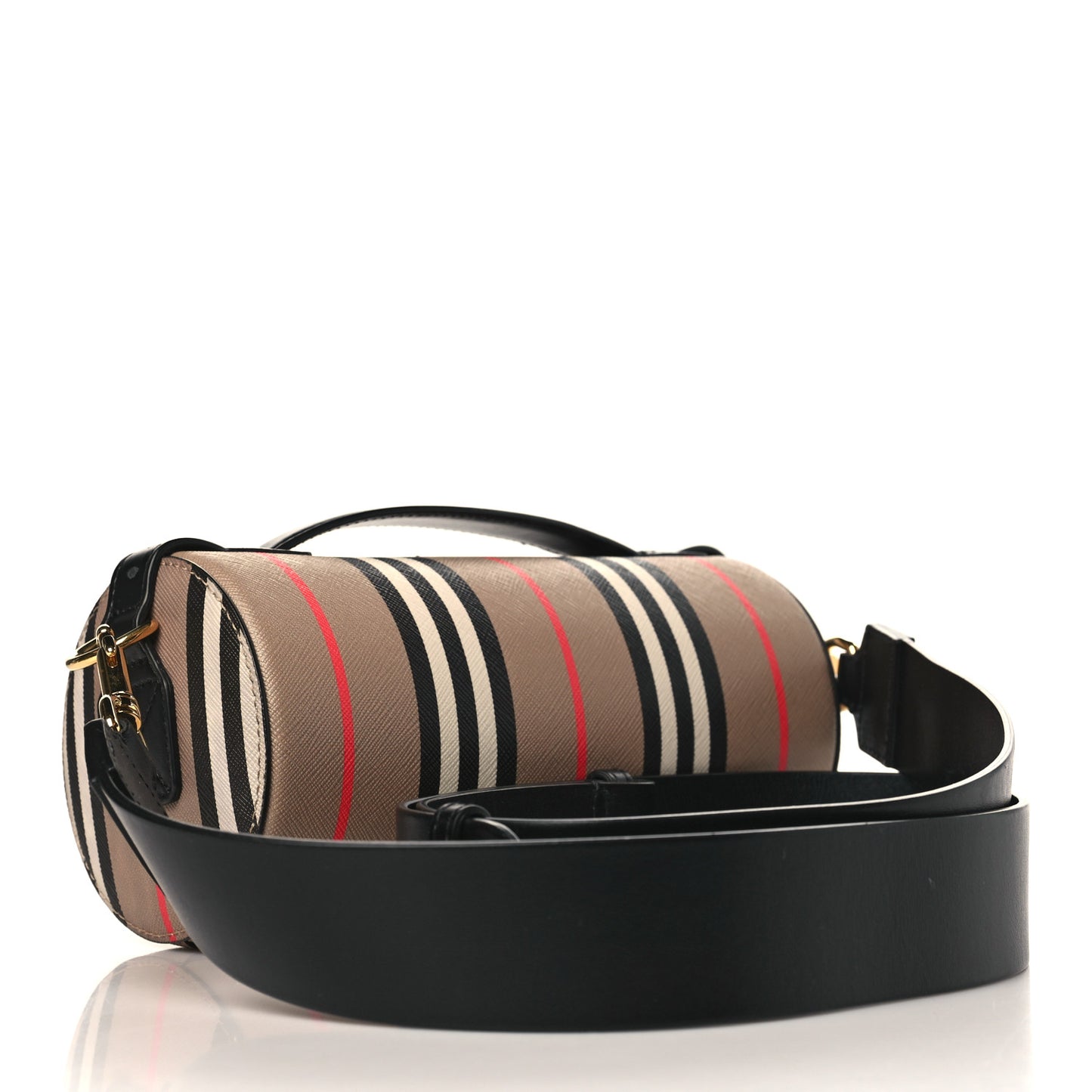 E-Canvas Calfskin Stripe Icon Barrel Bag Archive Beige