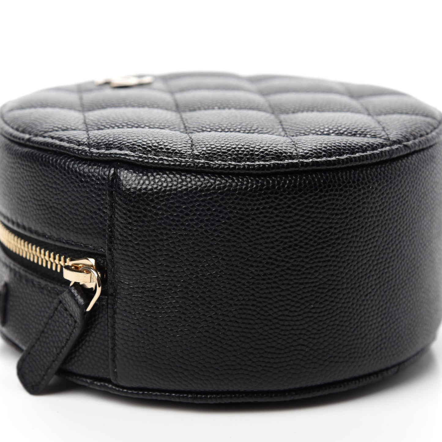 Caviar Quilted Round Clutch With Chain Black