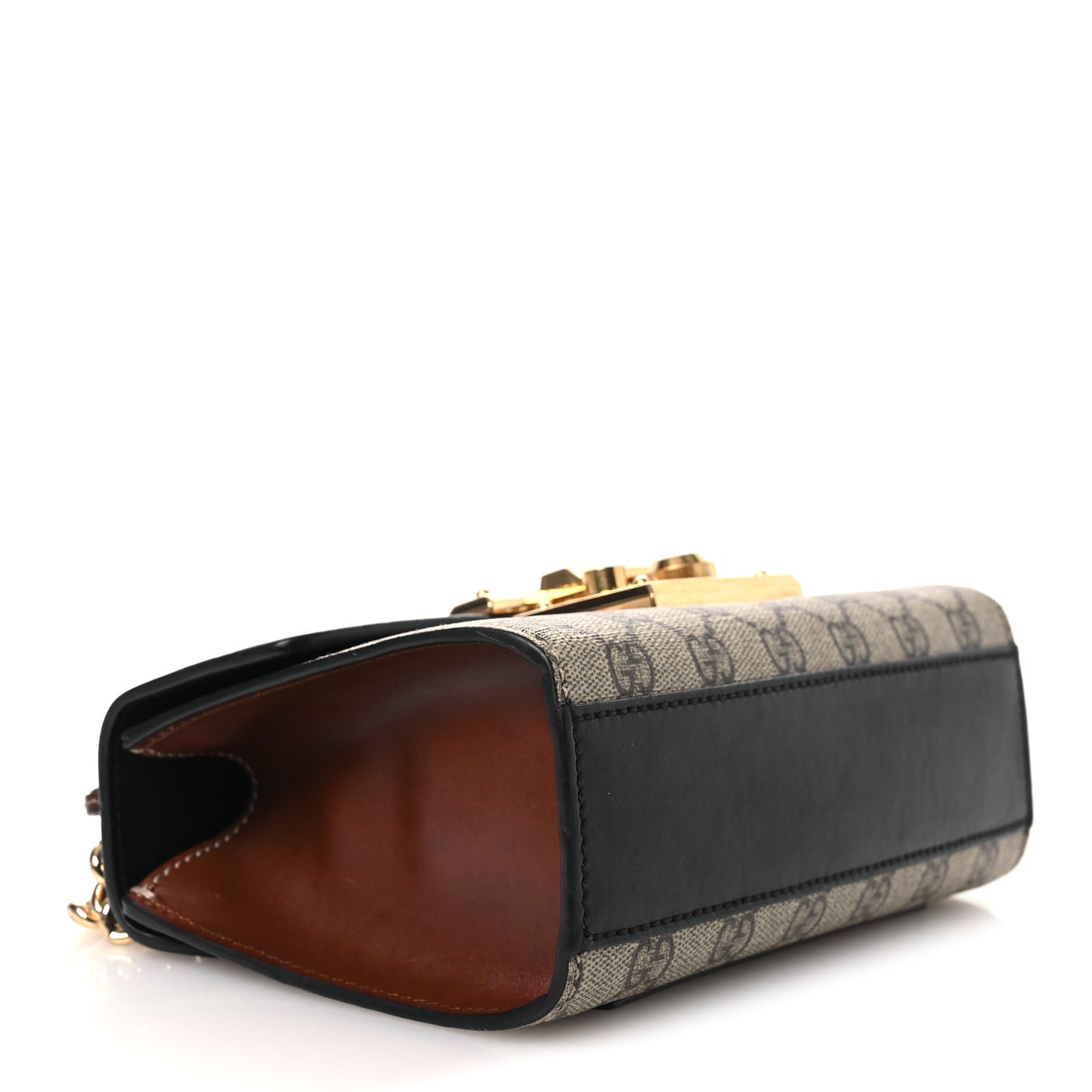 GG Supreme Monogram Calfskin Small Padlock Shoulder Bag Beige Black Cuir