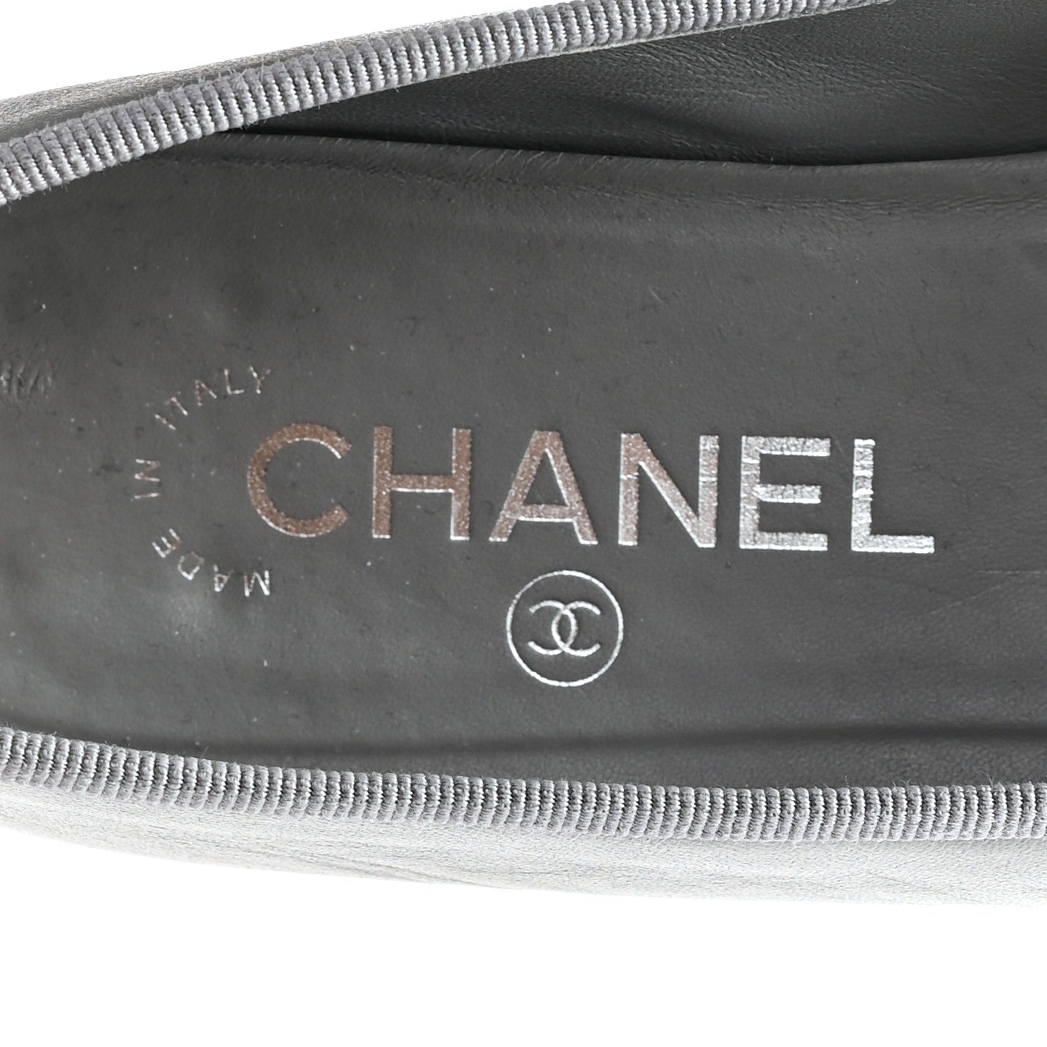 Chanel Lambskin Cap Toe CC Ballerina Flats 37.5 Grey Black 8 of 9