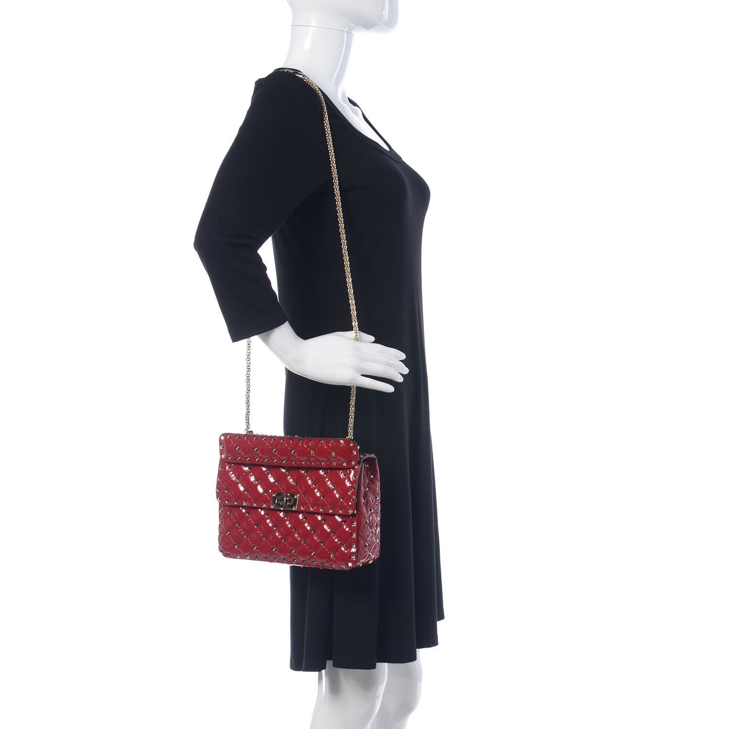 Patent Medium Rockstud Spike Shoulder Bag Rosso Valentino