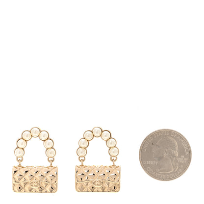 Chanel Pearl Quilted CC Flap Bag Earrings Gold 2 of 4
