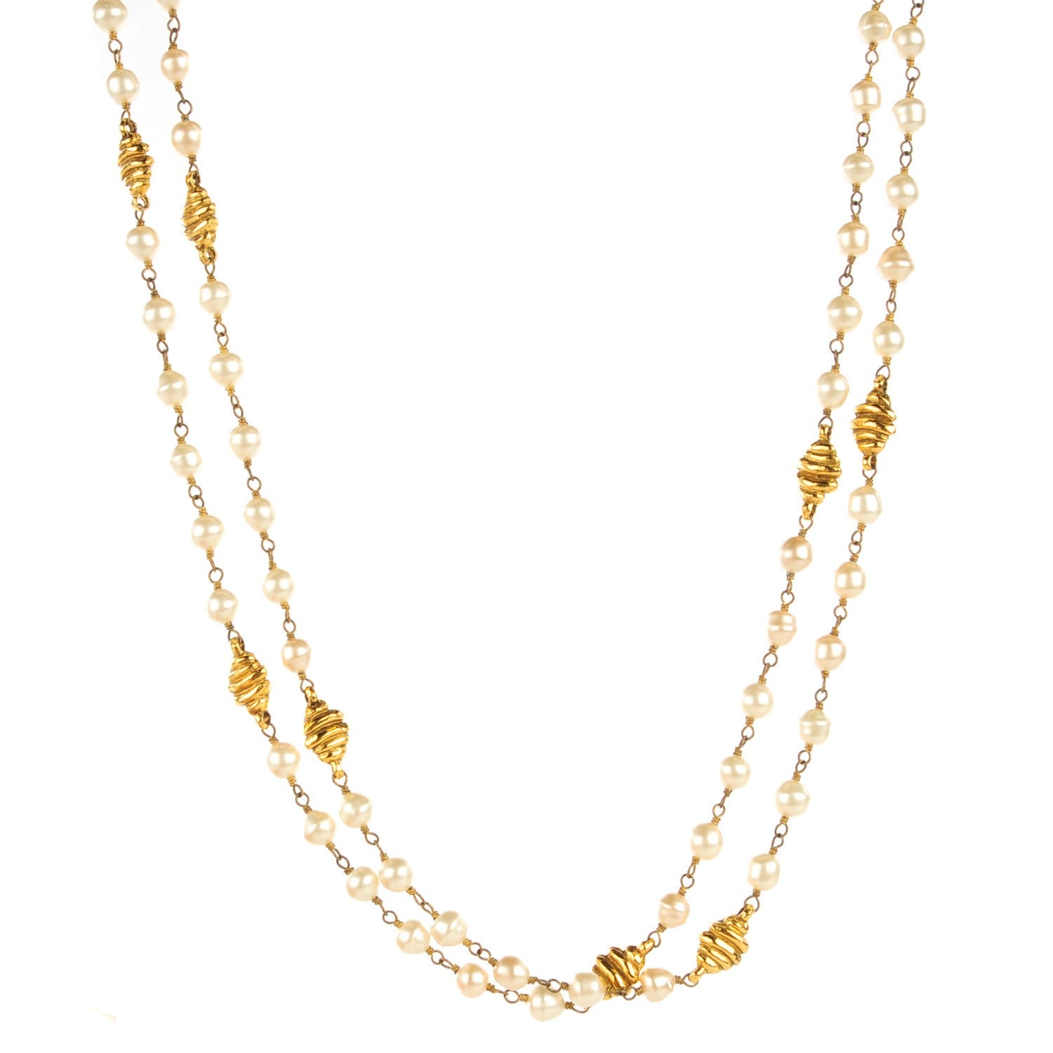Chanel Irregular Pearl CC Long Necklace Gold 1 of 4