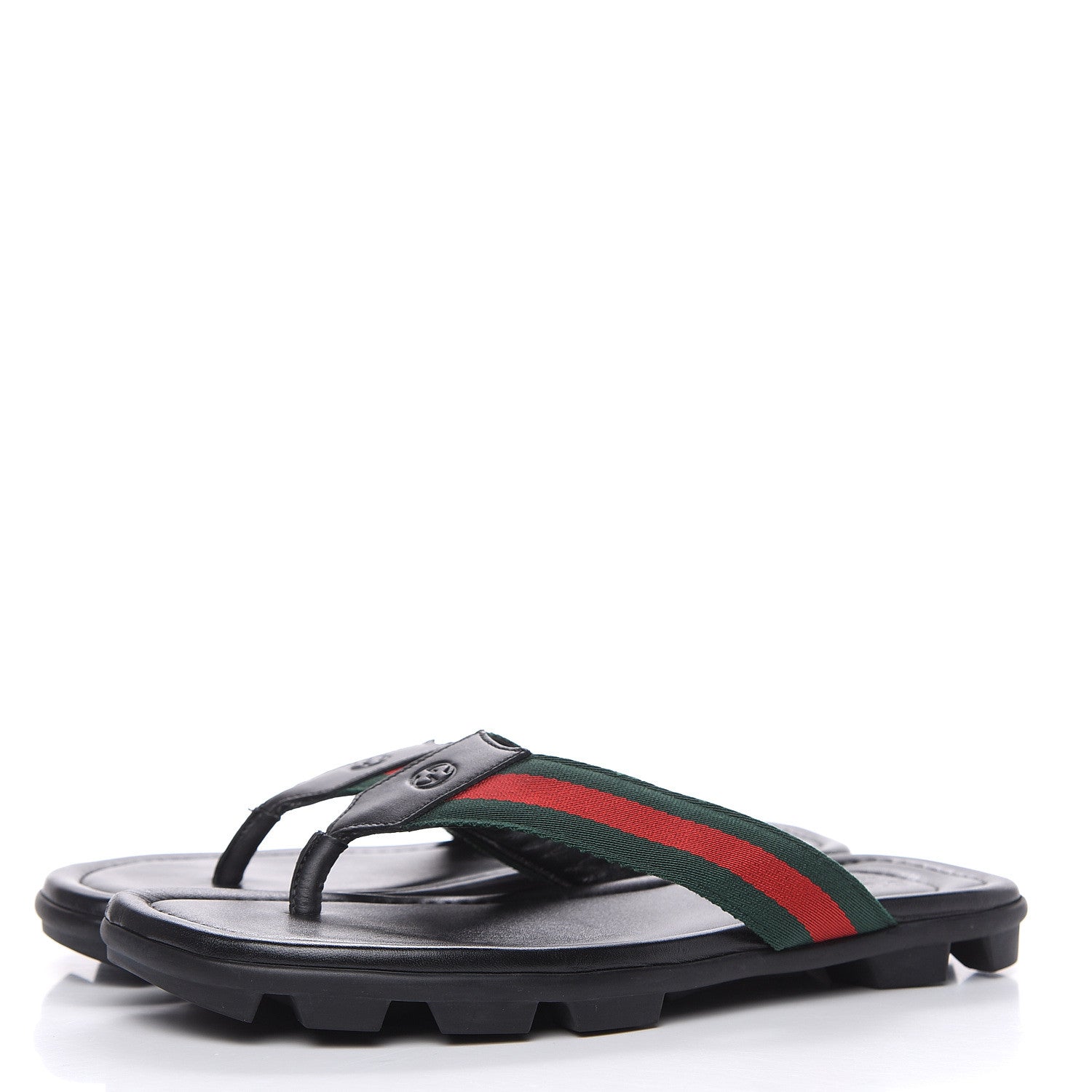 Gucci Nylon Calfskin Web Mens Cleat Sole Thong Sandals 4.5 Black Red Blue 3 of 9